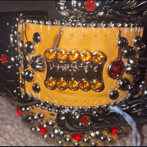 B.B. SIMON Orange & Red Belt Size 38 - Picture 4 of 9